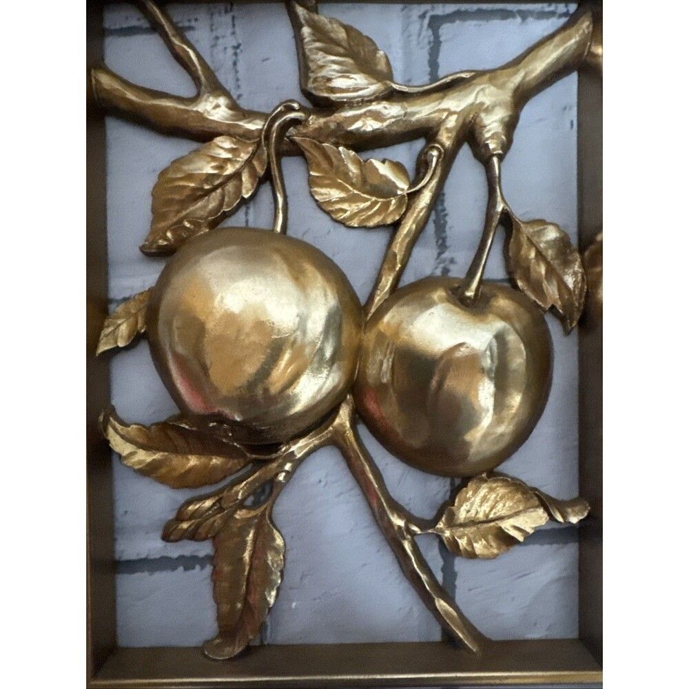Hollywood Regency Syroco Gold Wall Plaques Set Lot 4 MCM Four Fruit Panels Boho - Picture 8 of 11